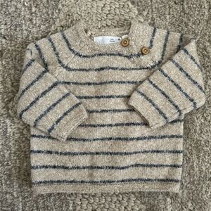 Zara Beige and Gray Striped Knit Sweater